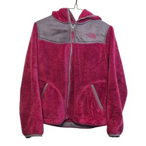 The North Face Fuzzy Fleece Hoodie Jacket Pink Gray Kids Girls Size M